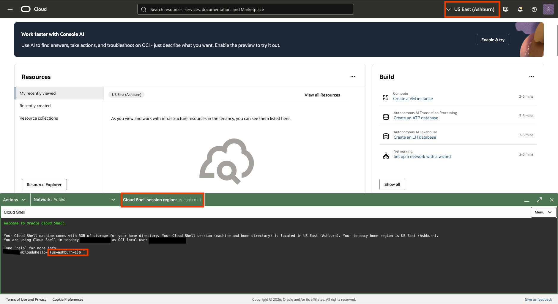 Cloud Shell prompt with region information