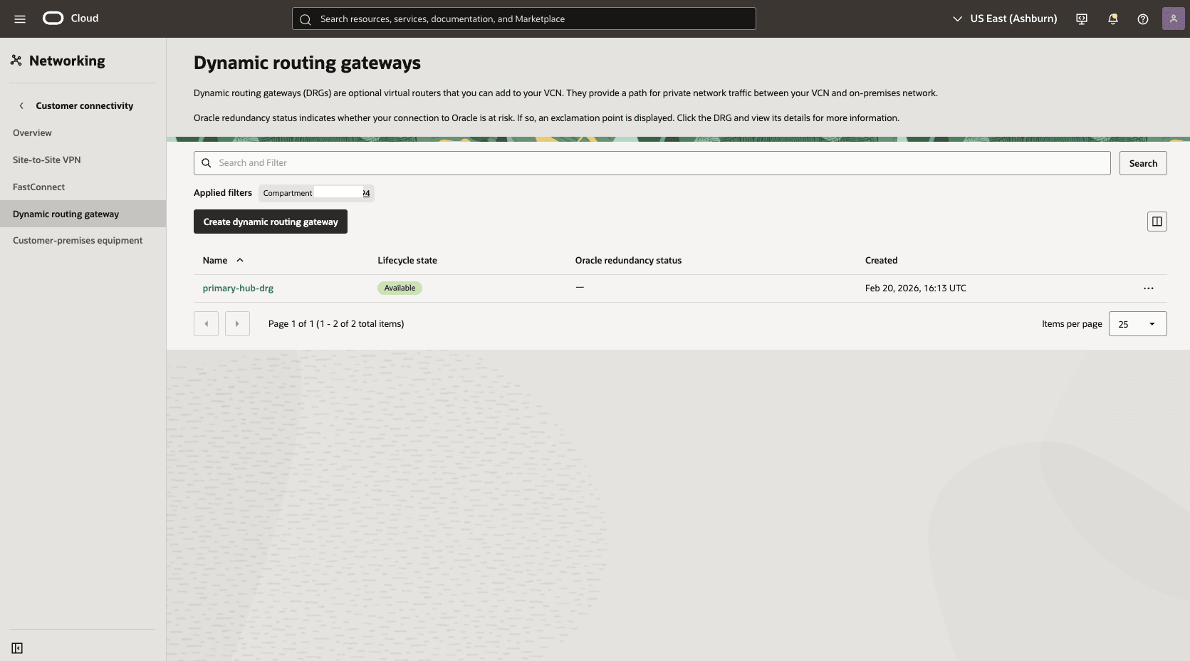 This screenshot shows how to configure the network in the primary region. This screenshot shows how to configure the network in the primary region.