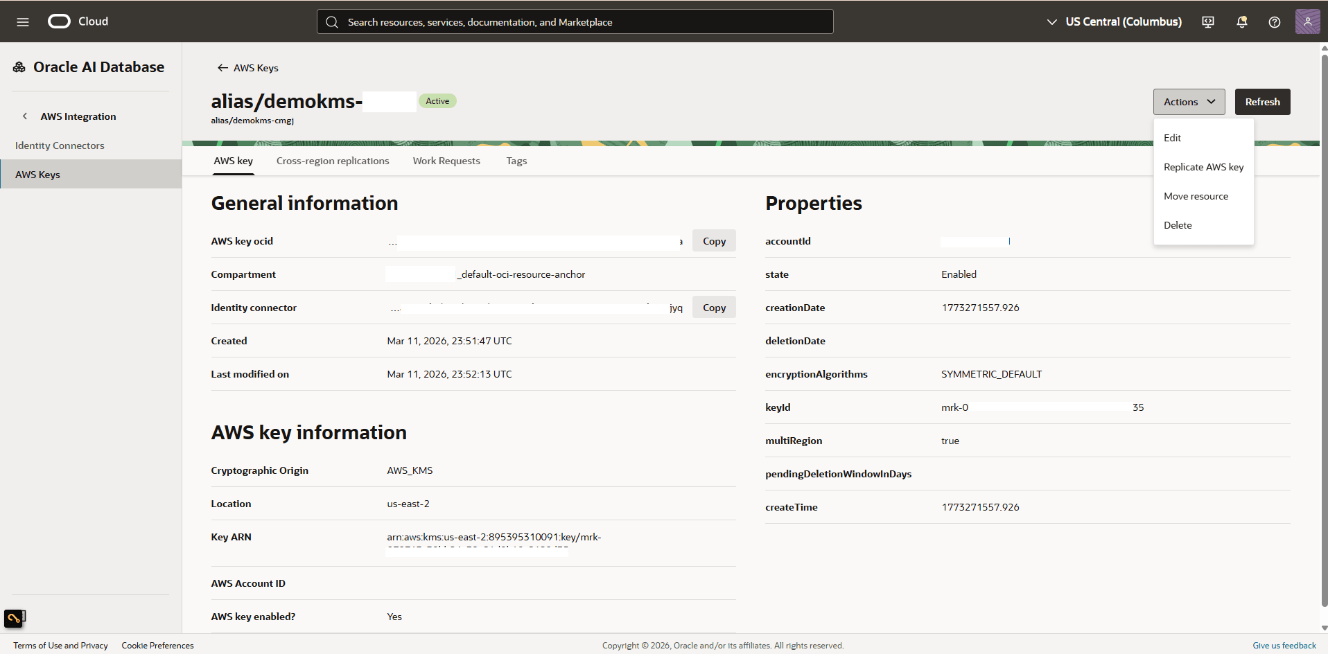 This screenshot shows how to replicate AWS key.