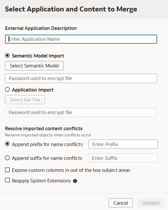 Select Application and Content to Merge dialog