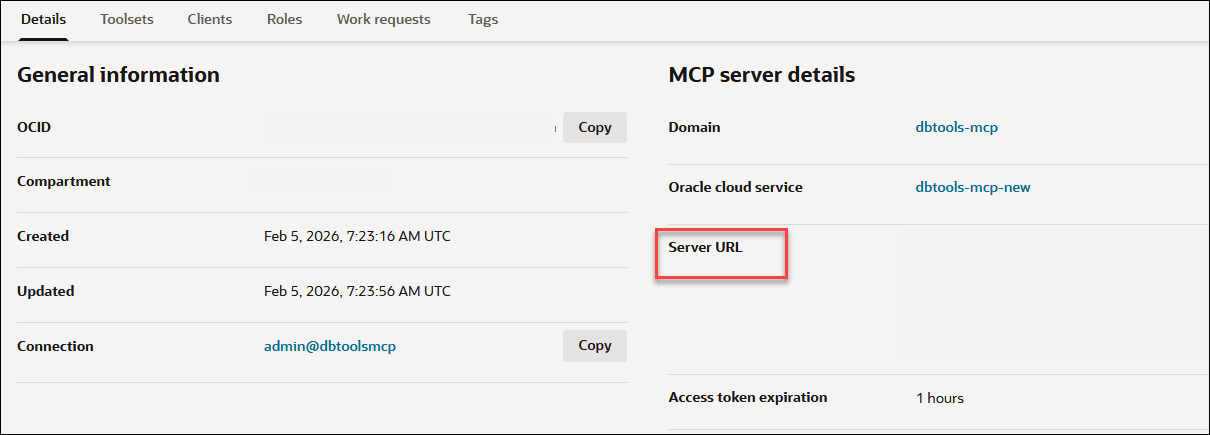 This image shows the Server URL in the MCP Server details page. This image shows the Server URL in the MCP Server details page.