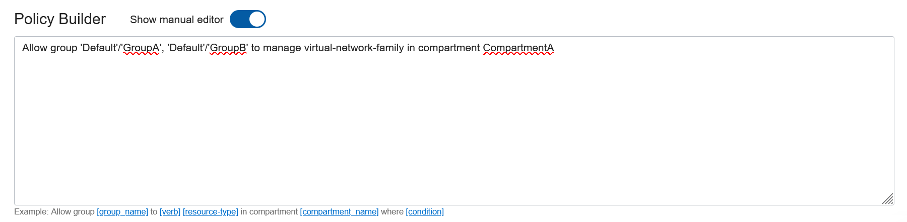 Click to expand This image shows the advanced policy builder text box with edited statement