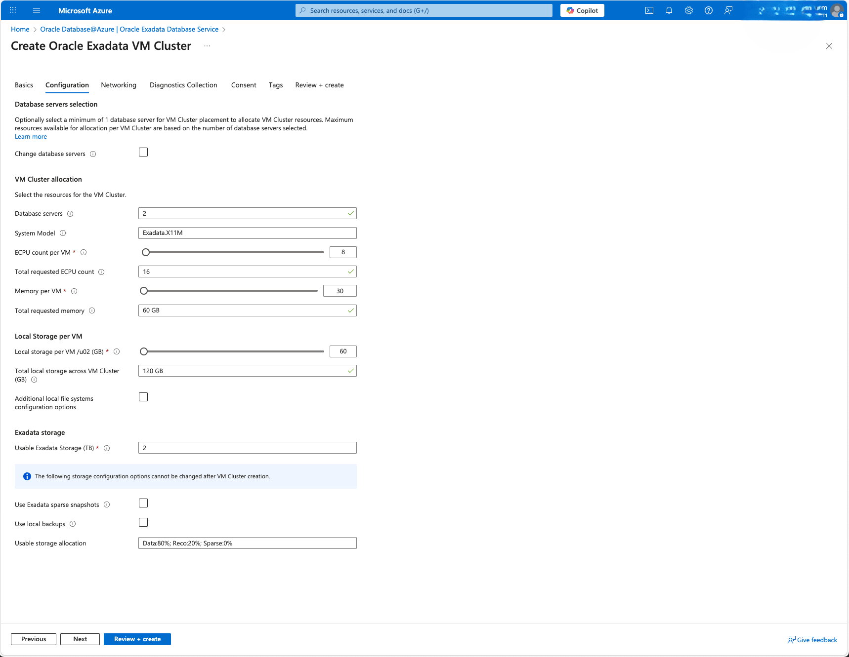 This screenshot shows the second part of creating an Exadata VM Cluster. This screenshot shows the second part of creating an Exadata VM Cluster.