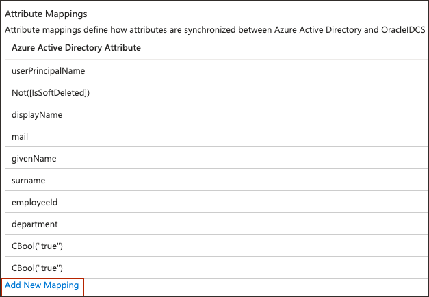 クリックして展開 「属性マッピング」の「新規マッピングの追加」フィールド