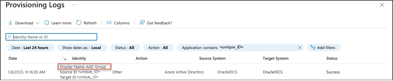 クリックして展開 成功のステータスを示すプロビジョニング・ログ。