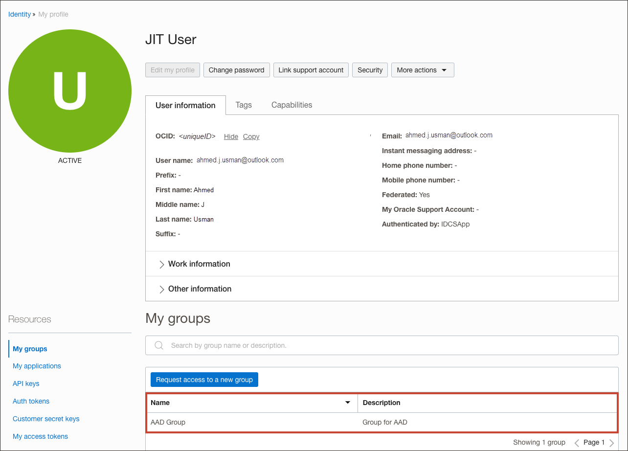 クリックして展開 OCI IAMのユーザー・プロパティの確認