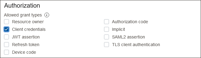 クリックして展開 クライアント資格証明のアプリケーションの構成