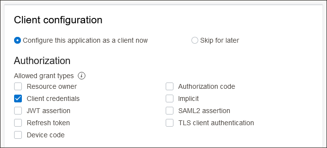 クリックして展開 アプリケーションをクライアントとして構成