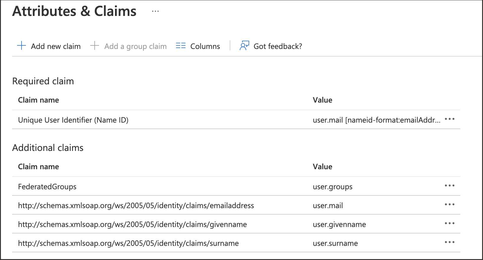 クリックして展開 属性および要求