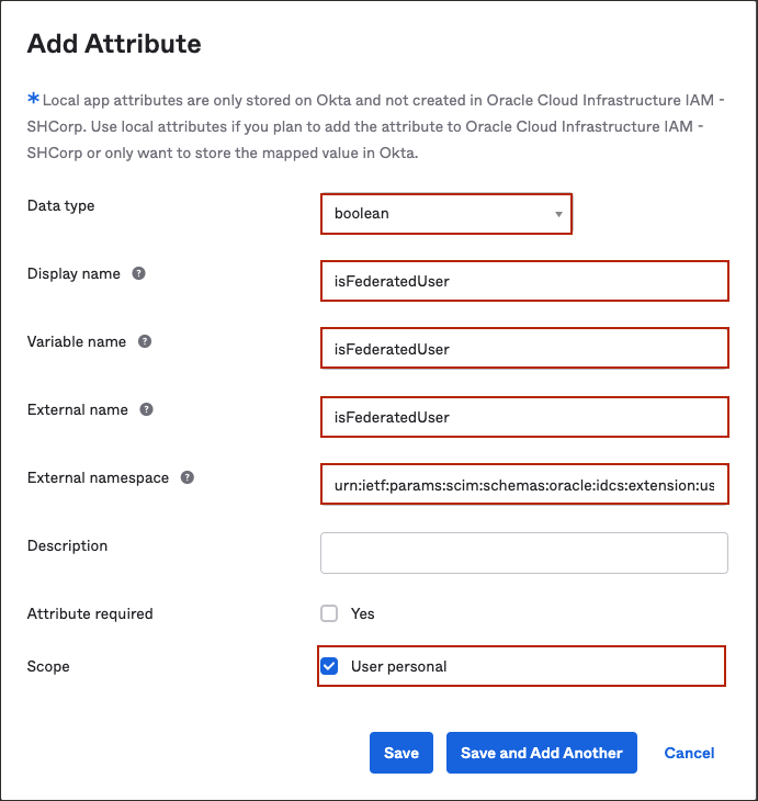 クリックして展開 属性を追加ページ
