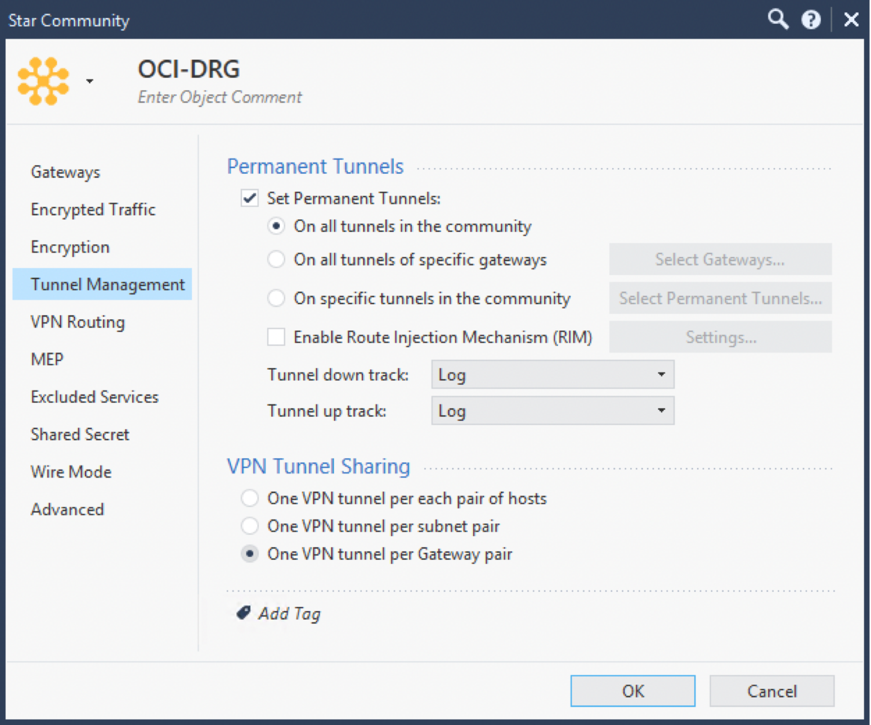 クリックして展開 この図は、トンネル管理オプションを構成できる場所を示しています。