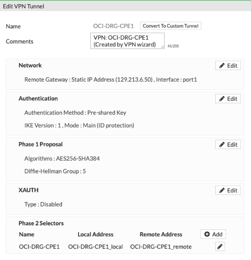 クリックして展開 この図は、VPNトンネルを編集するためのページを示しています。