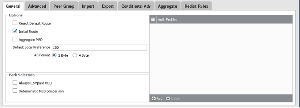 クリックして展開 この図は、BGPの「一般」タブを示しています。
