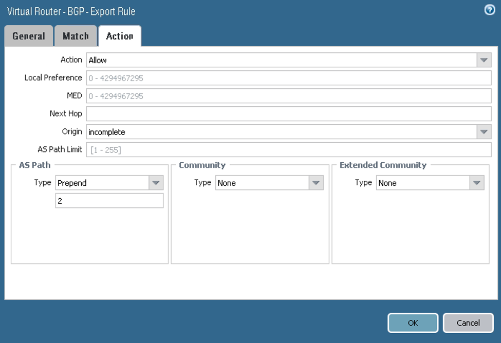 クリックして展開 この図は、エクスポートの「アクション」タブを示しています。