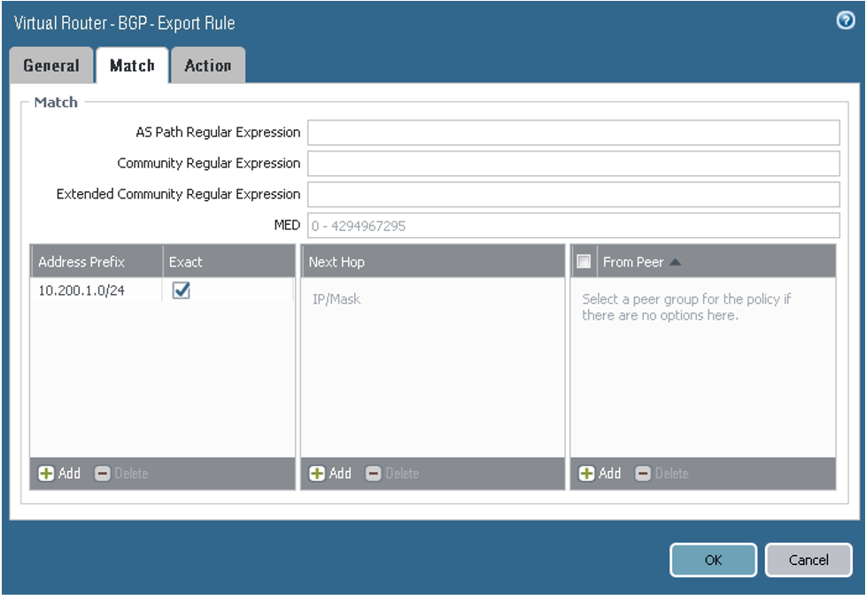 クリックして展開 この図は、エクスポートの「一致」タブを示しています。