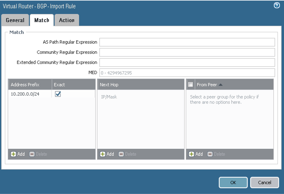 クリックして展開 この図は、インポート・ルールの「一致」タブを示しています。