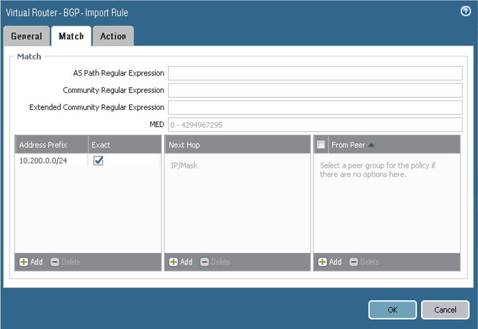クリックして展開 この図は、インポート・ルールの「一致」タブを示しています。