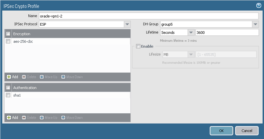 クリックして展開 この図は、IPSec暗号化プロファイルを構成する場所を示しています。