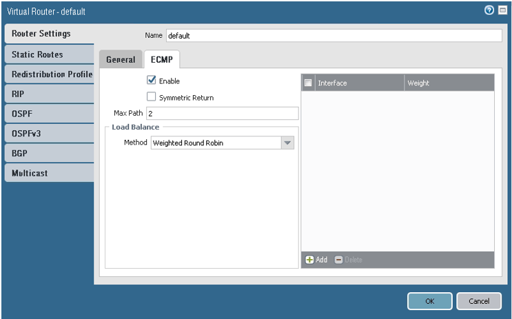 クリックして展開 この図は、ECMP設定を示しています。