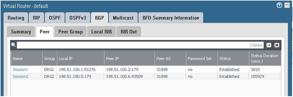 クリックして展開 この図は、BGPステータスを確認する場所を示しています。