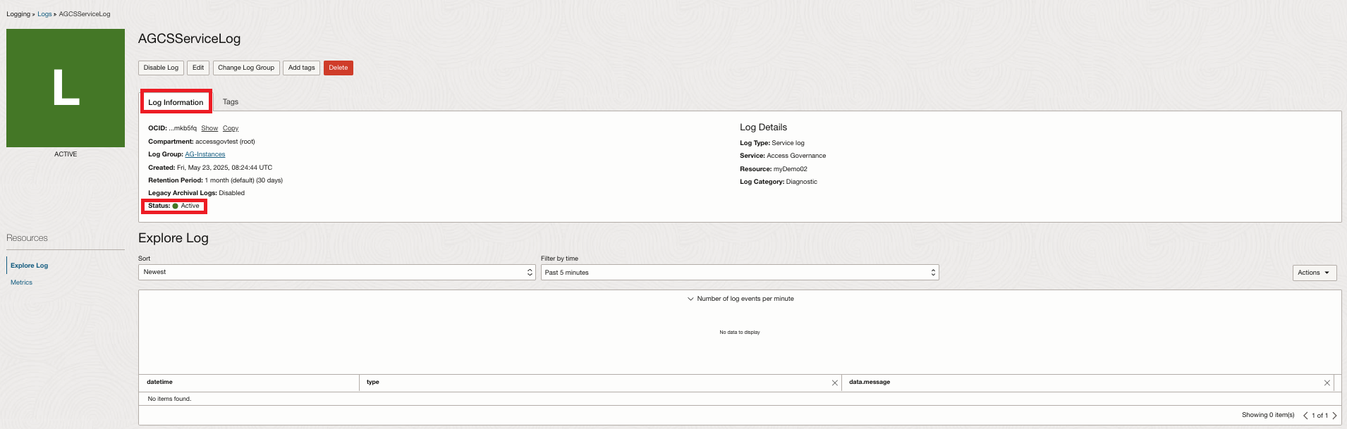 ログ情報ページ