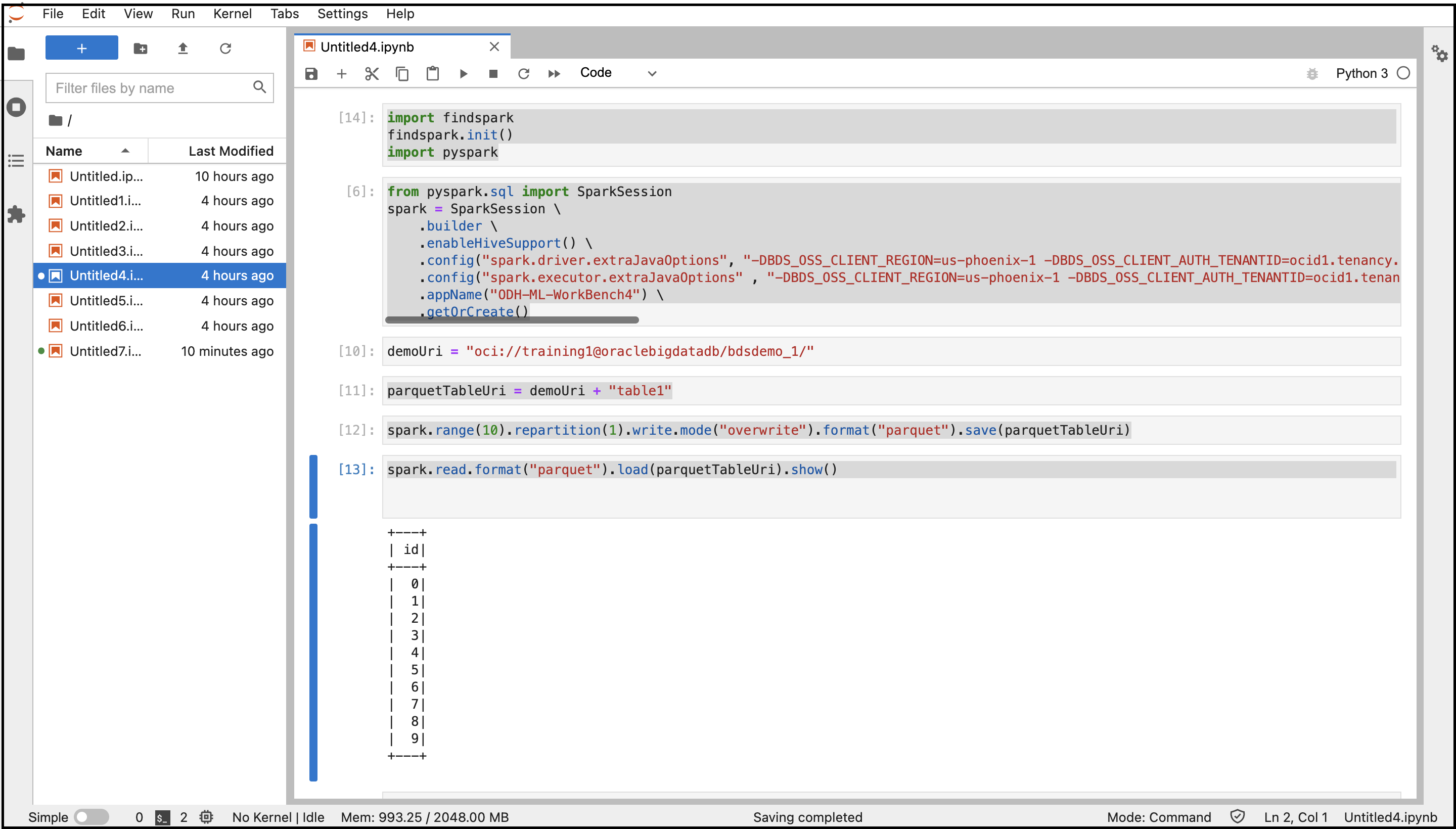 Jupyterでのオブジェクト・ストレージへのアクセス