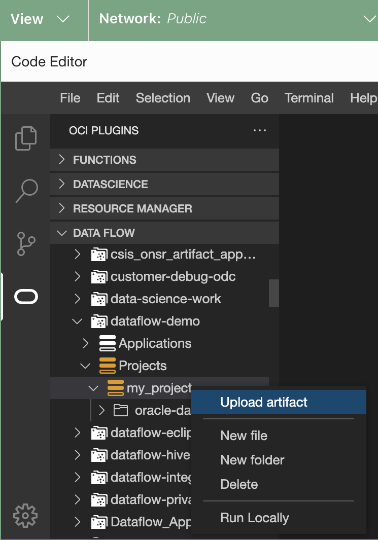 右マウス・メニューから「アーティファクトのアップロード」を選択します。