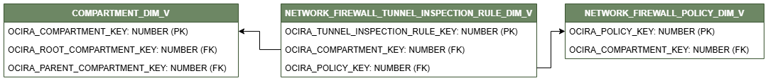 ディメンション表NETWORK_FIREWALL_TUNNEL_INSPECTION_RULE_DIM_Vを示す関係図。