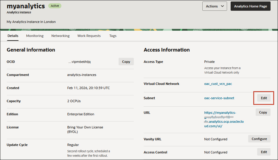 VCNまたはサブネットを編集するためのオプション