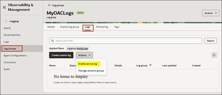 サービス・ロギングの有効化