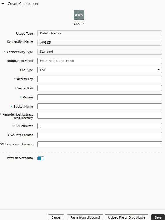 「AWSの接続の作成」S3ダイアログ