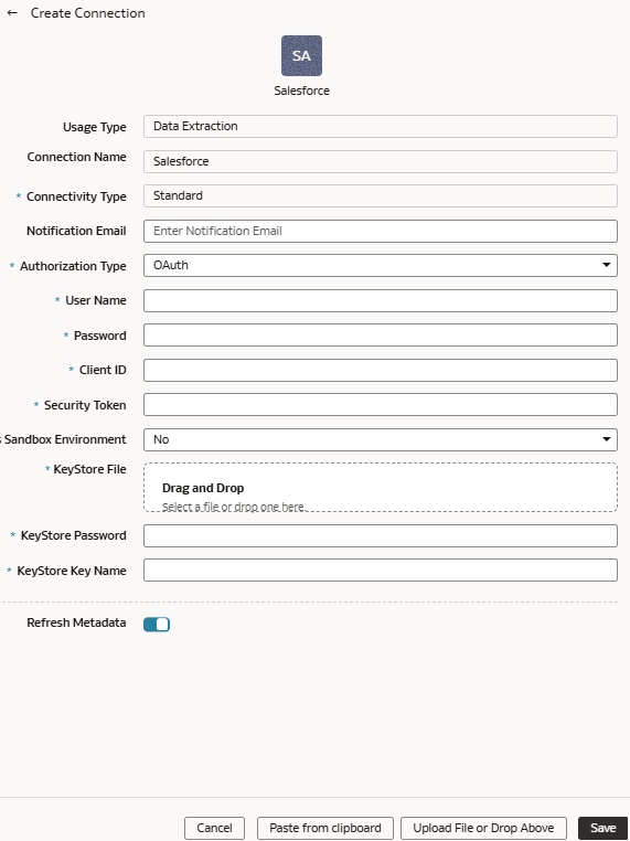 「Salesforceの接続の作成」ダイアログ 「Salesforceの接続の作成」ダイアログ