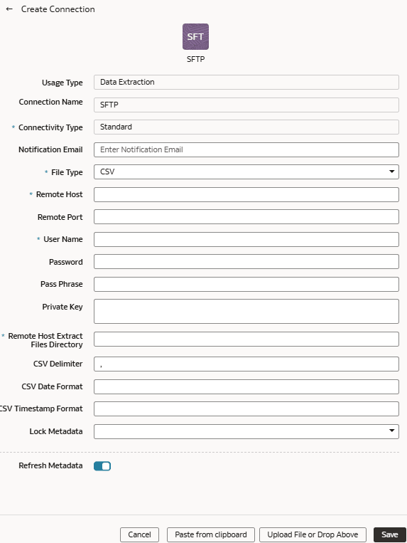「SFTPの接続の作成」ダイアログ 「SFTPの接続の作成」ダイアログ