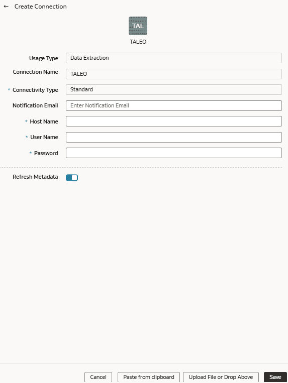 「Taleo接続の作成」ダイアログ 「Taleo接続の作成」ダイアログ