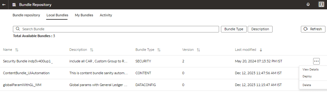 バンドルのデプロイ・オプション