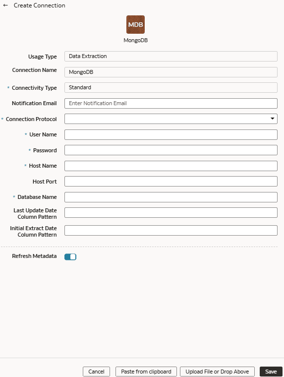 「Mongoデータベース接続の作成」ダイアログ 「Mongoデータベース接続の作成」ダイアログ
