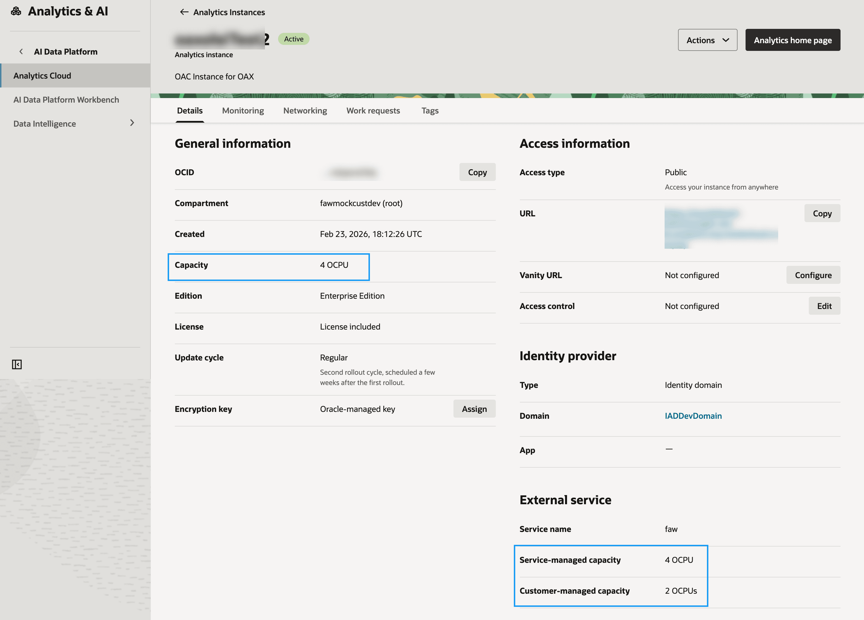 関連するOracle Analytics Cloudインスタンスのサービス管理容量および顧客管理容量 関連するOracle Analytics Cloudインスタンスのサービス管理容量および顧客管理容量