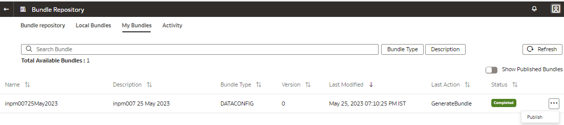 「バンドル・リポジトリ」ページの「公開」オプション