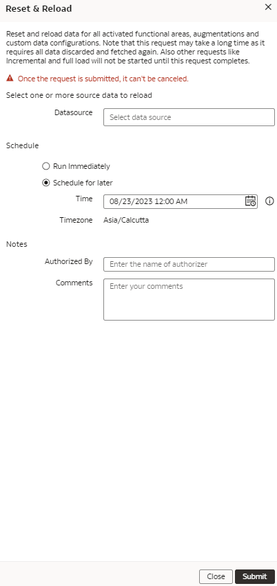 「リセットと再ロード」ダイアログ