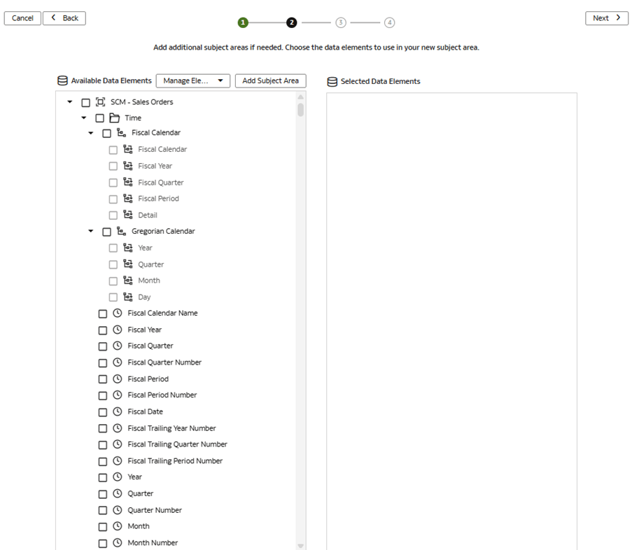 サブジェクト領域の作成ページのウィザードのステップ2