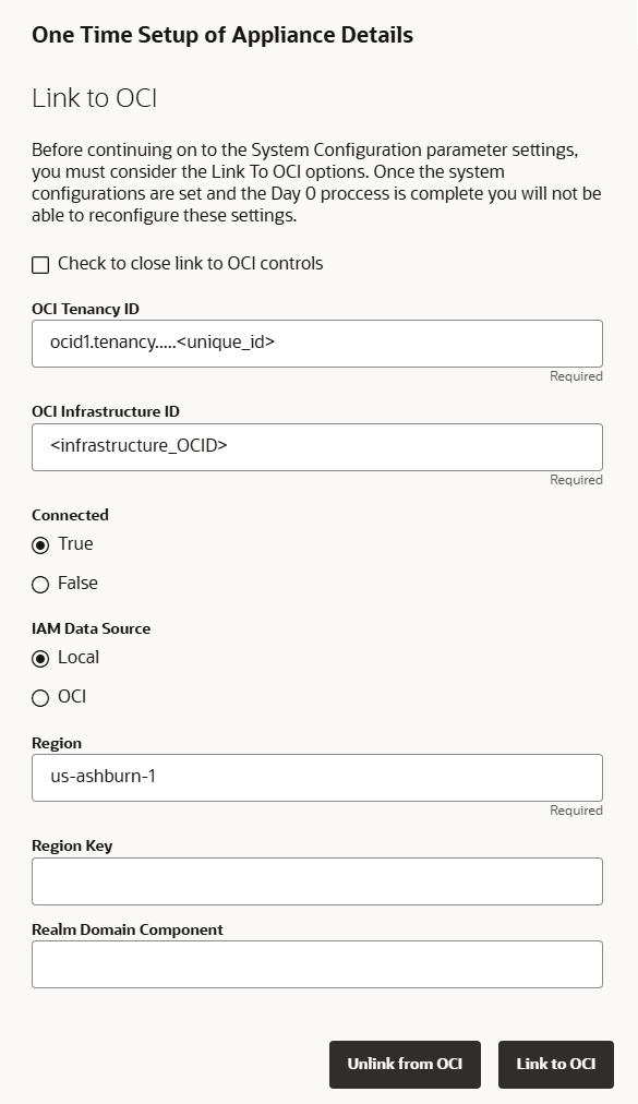 「One Time Setup」ページを示す図。